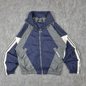 Adidas 100% Nylon Windbreaker Jacket Navy Grey Colorblock Technical Outerwear